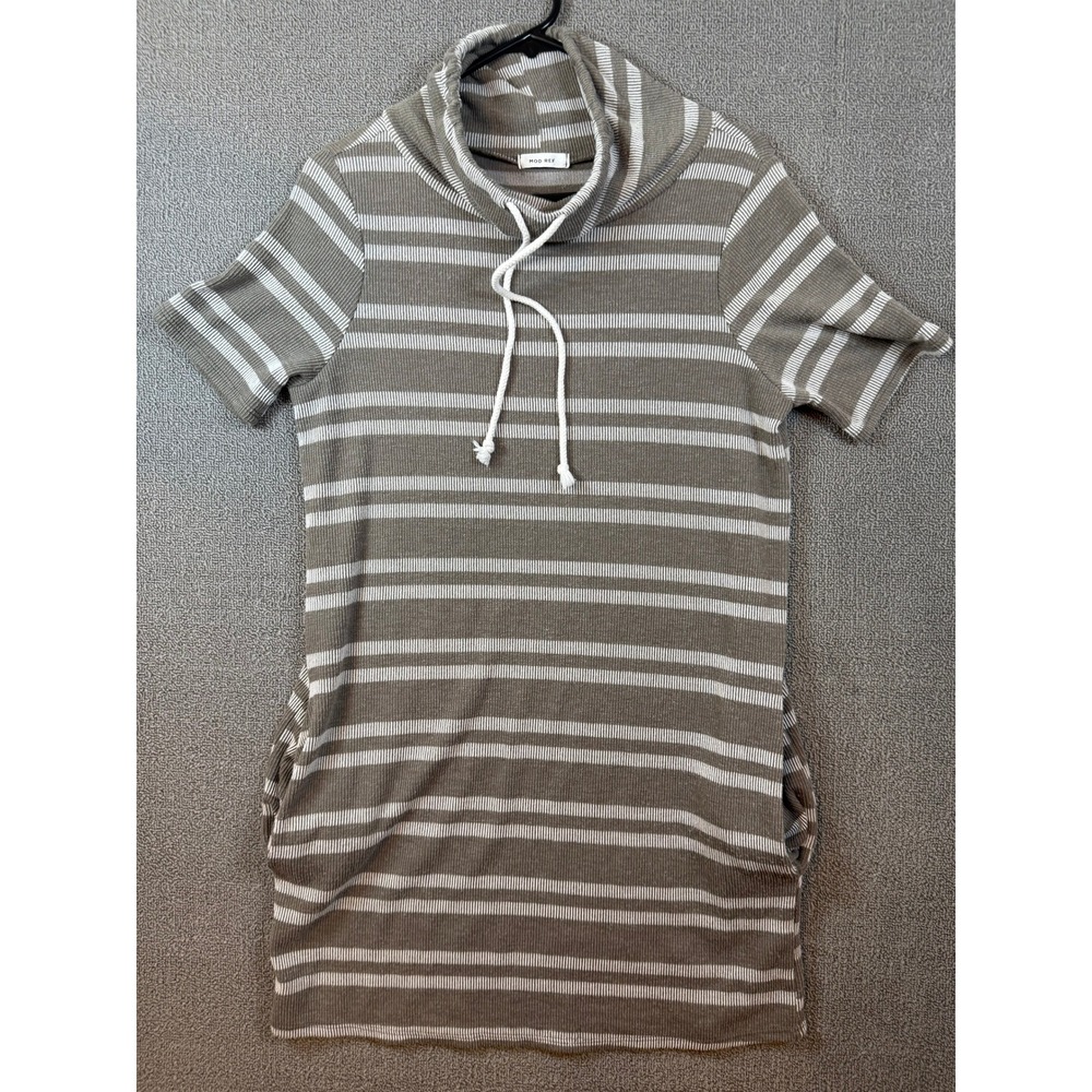 MOD REF T-Shirt Dress Womens M Olive Green Excellent Cowl Neck Ribbed Striped